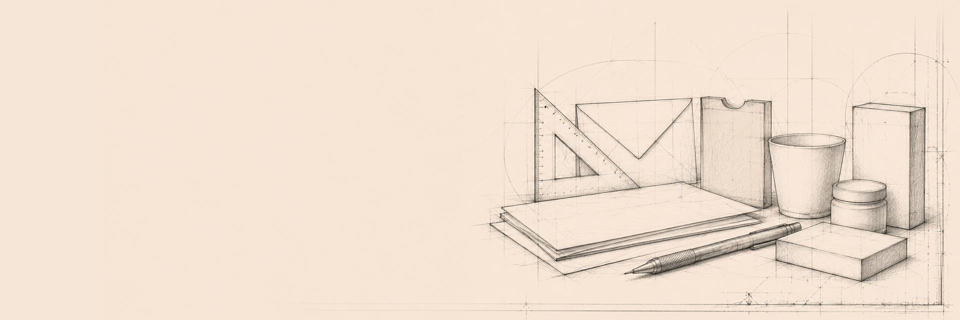 Sketch-style composition of design tools and packaging forms